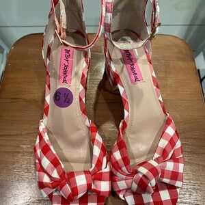 Betsey Johnson Red and White Gingham Heels with Bow